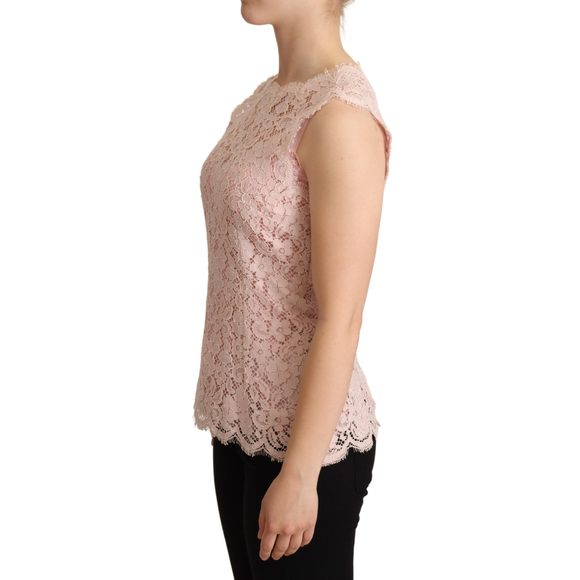 Dolce & Gabbana Pink Floral Lace Sleeveless Tank Blouse Top - Picture 2 of 4